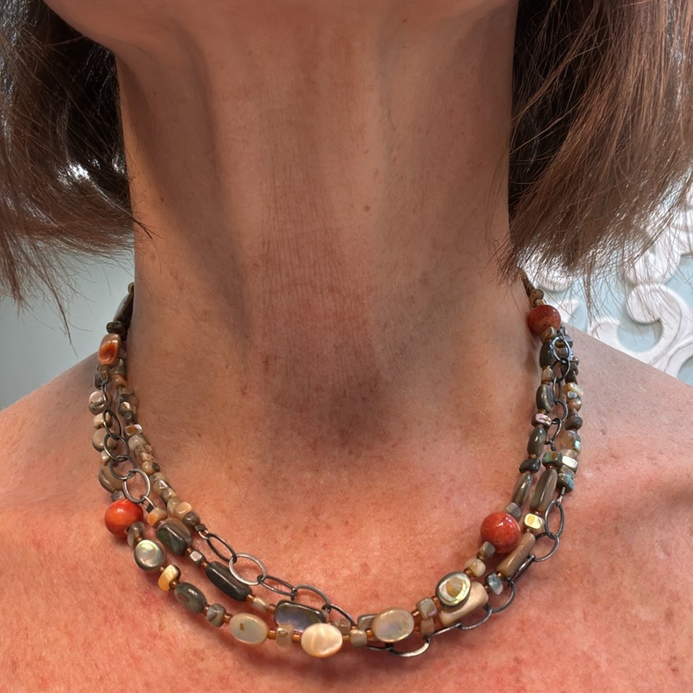 Silpada Coral and Sterling Silver Triple Strand Necklace